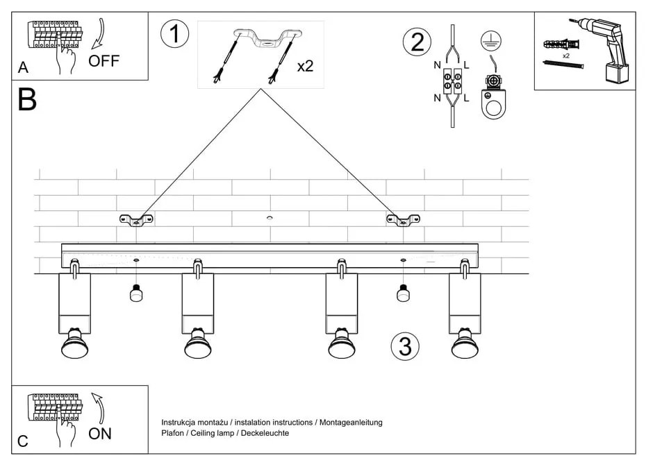 Plafonieră Sollux Toscana, alb