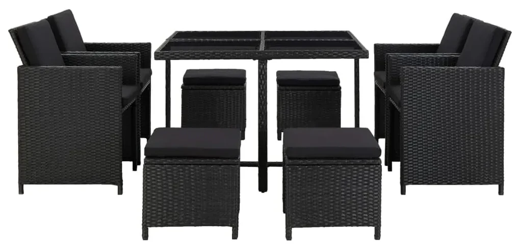 46532 vidaXL Set mobilier de exterior cu perne, 9 piese, negru, poliratan