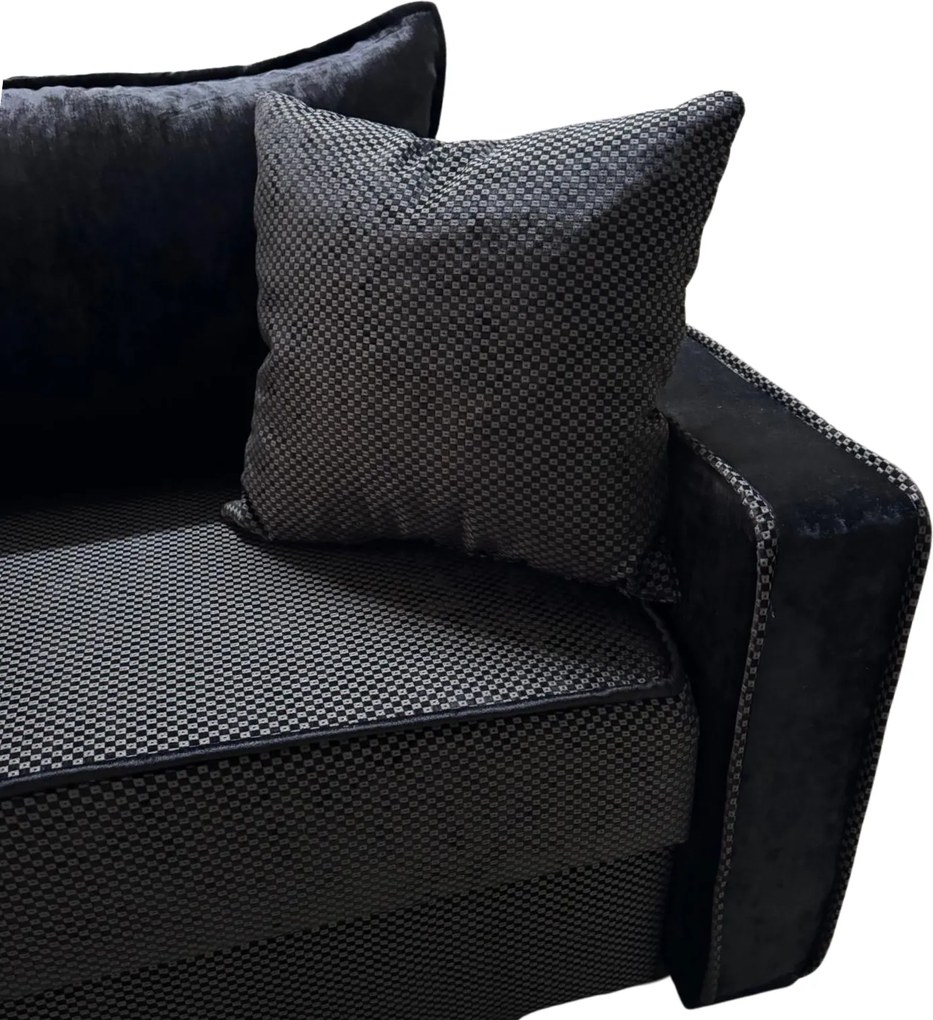 Canapea LARISA extensibila, 3 locuri, lada de depozitare, stofa negru, 220x95x85 Negru, Stofa