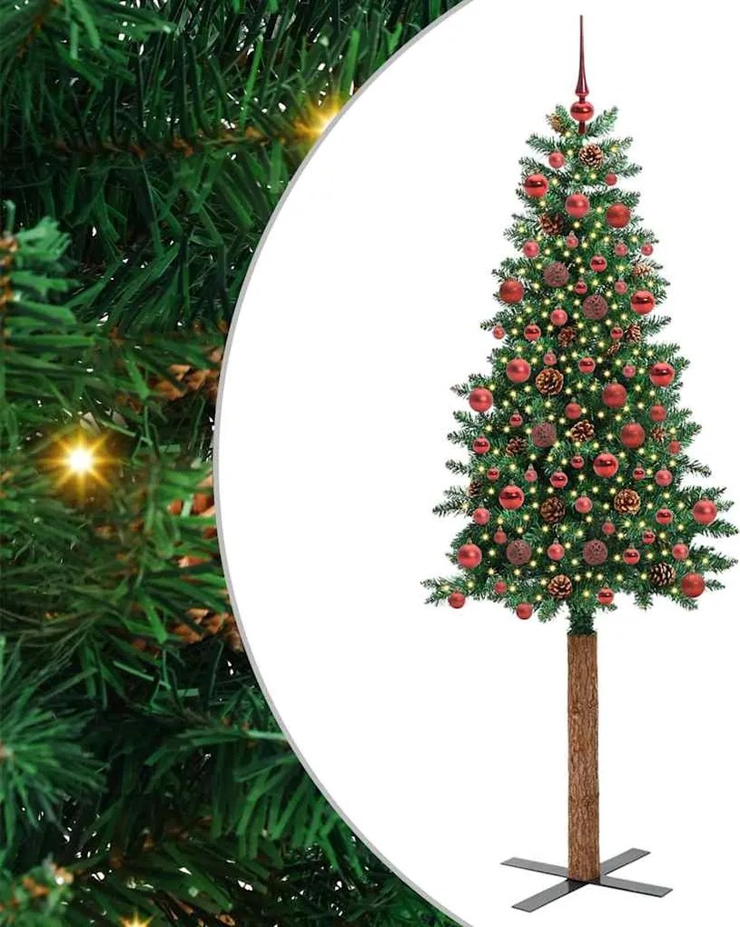 vidaXL Brad de Crăciun subțire Verde 180 cm PVC și lemn de PIN masiv