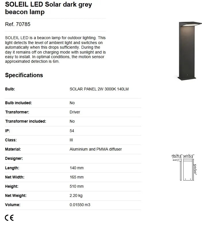 Stalp LED solar iluminat exterior ambiental IP54 SOLEIL