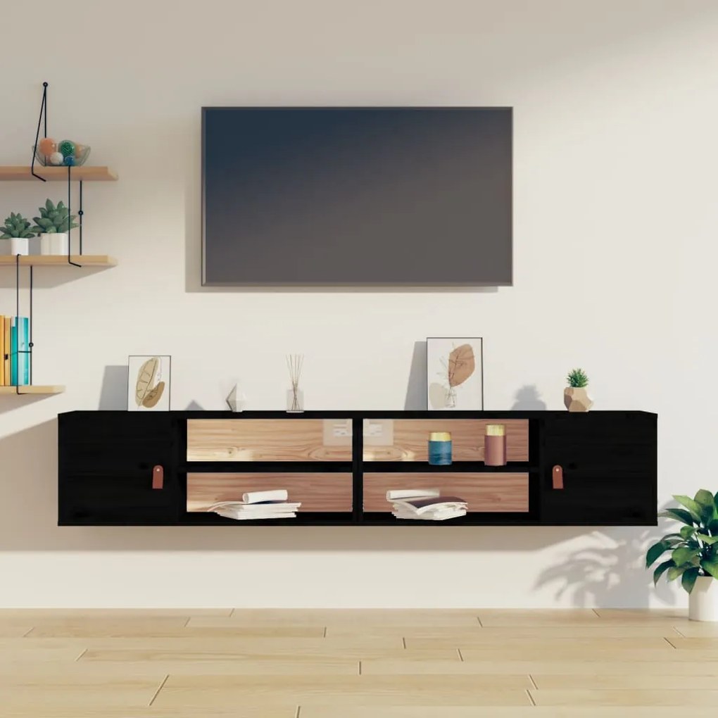 vidaXL Dulapuri de perete 2 buc. negru, 80x30x30 cm, lemn masiv de pin