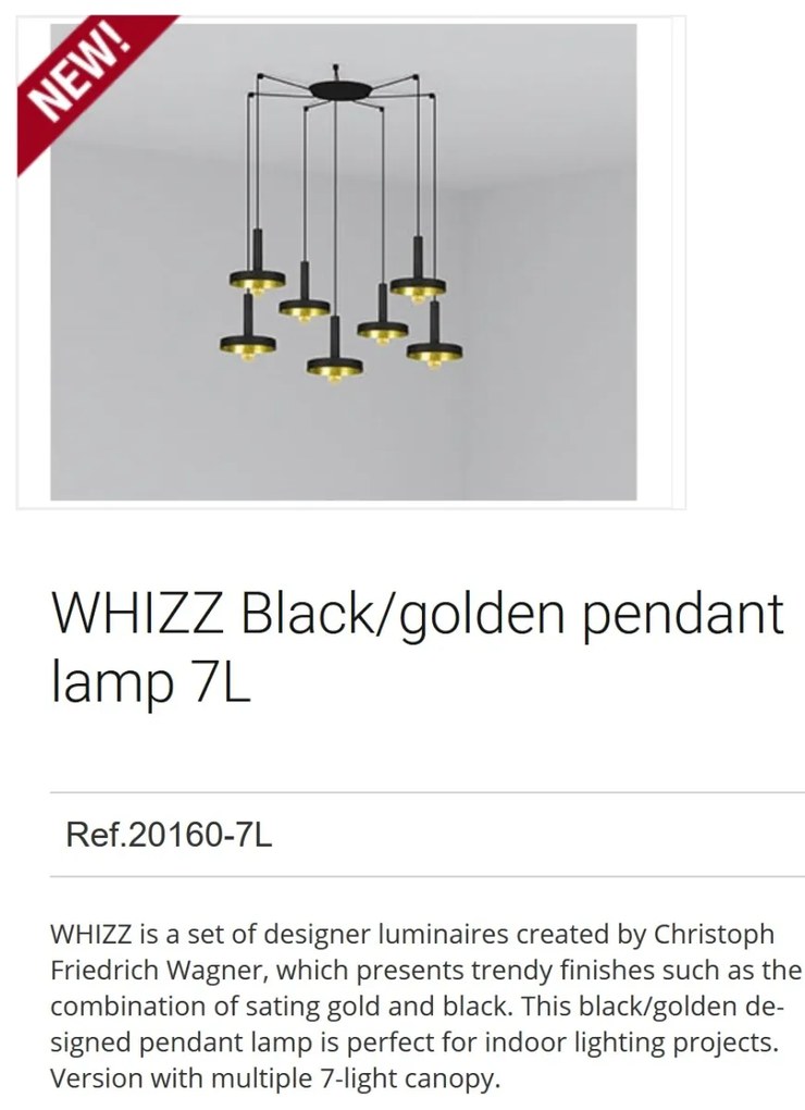 Lustra cu 7 Pendule design modern WHIZZ negru/auriu