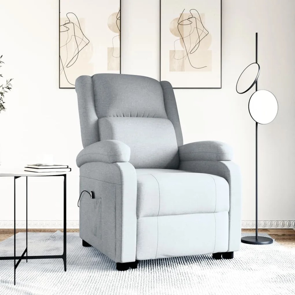 3110872 vidaXL Fotoliu cu ridicare, gri deschis, textil