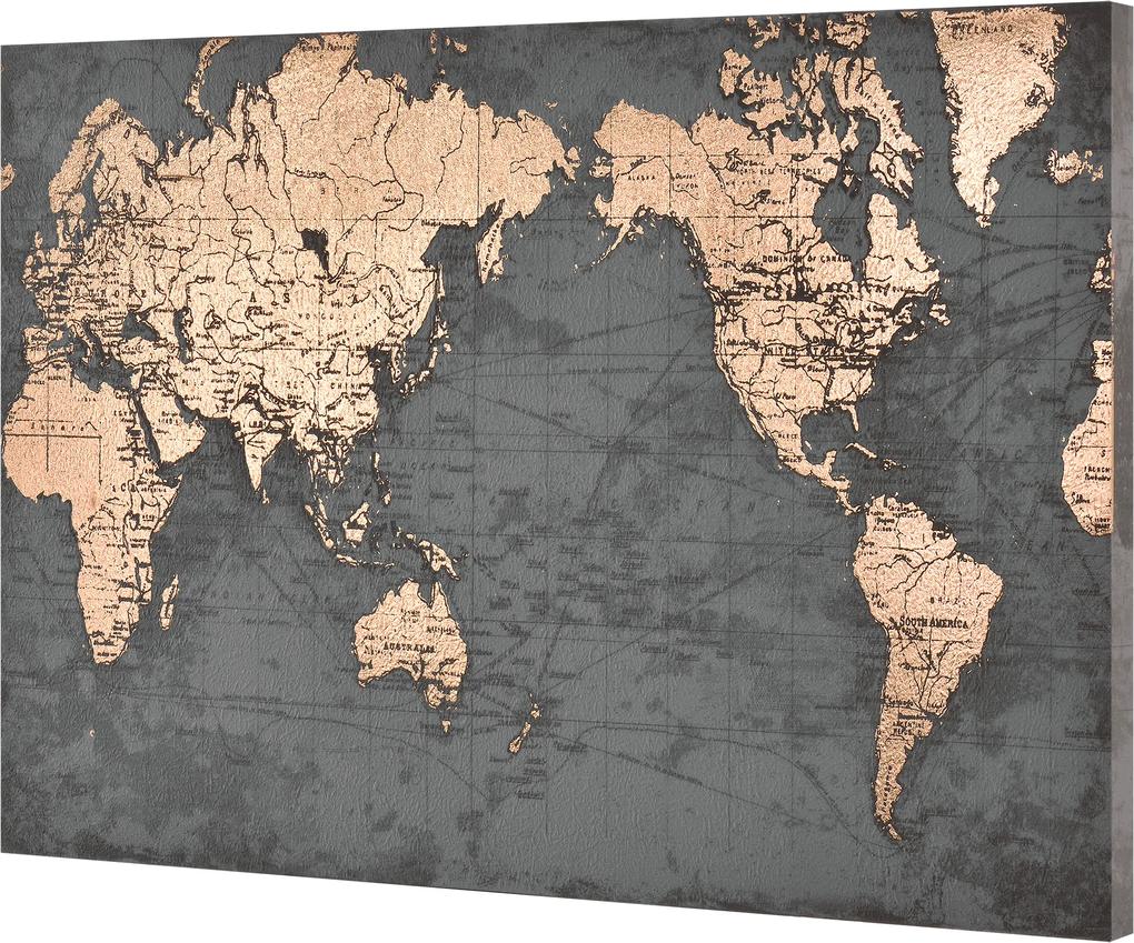 [art.work] Design fotografie de perete imprimata pe hartie pergament  - harta lumii Model 1- cu rama ascunsa - 60x90x3,8cm