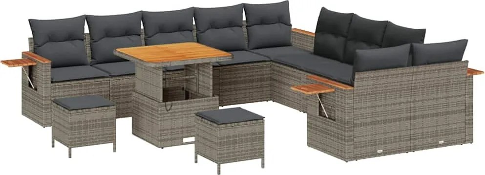 vidaXL Set de canapele pentru grădină cu pernă 17 pcs Gri poliratan