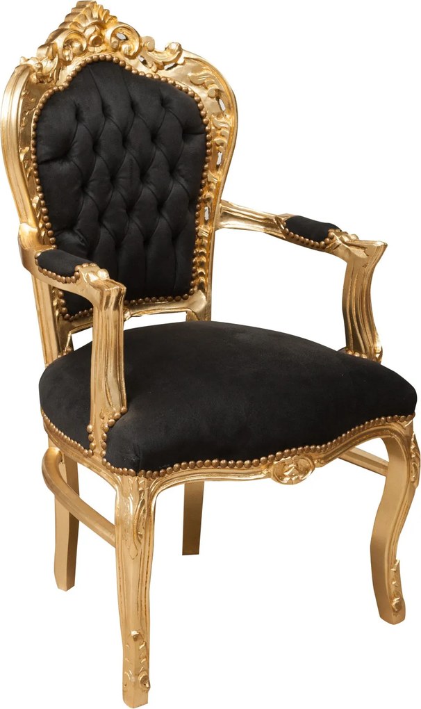 Fotoliu stil francez Ludovic al XVI-lea din lemn masiv de fag, negru, foita de aur