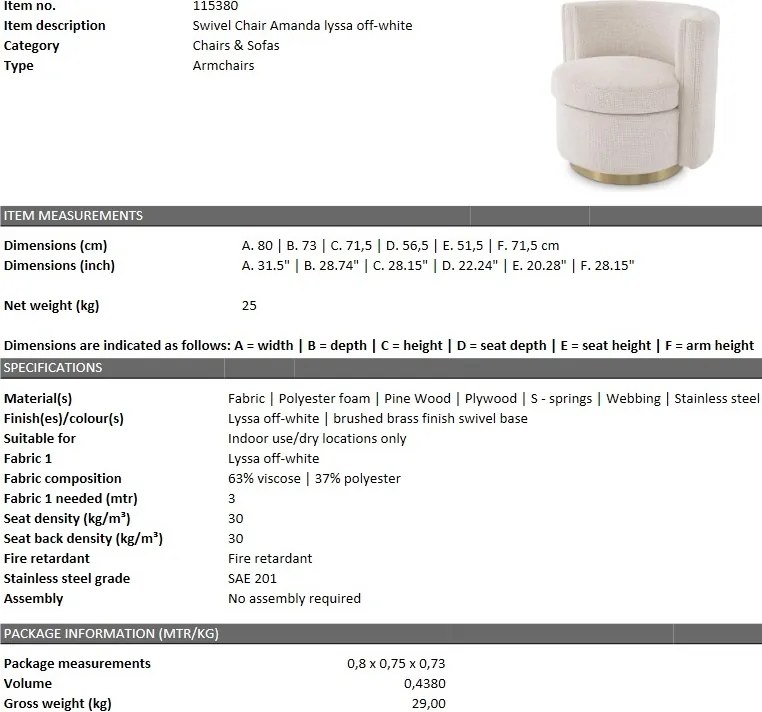 Fotoliu pivotant design elegant Amanda, lyssa off-white 115380 HZ