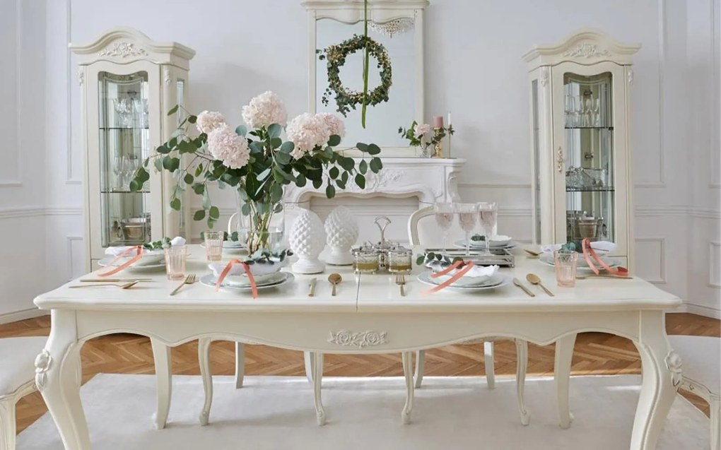 Masă lemn masiv Dining Extensibilă Paris 180/ Ecru, 240 × 100 × 80 cm