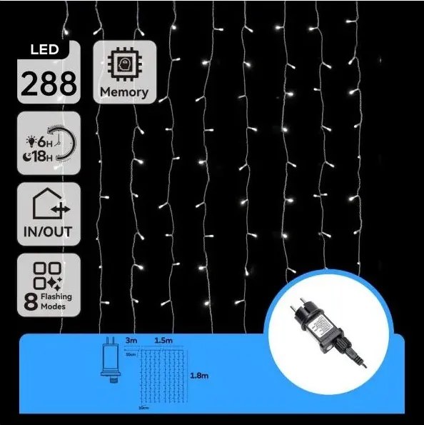 Aigostar - Ghirlandă LED de exterior pentru Crăciun 288xLED/3,6W/230V 1,5x1,8m IP44 alb rece