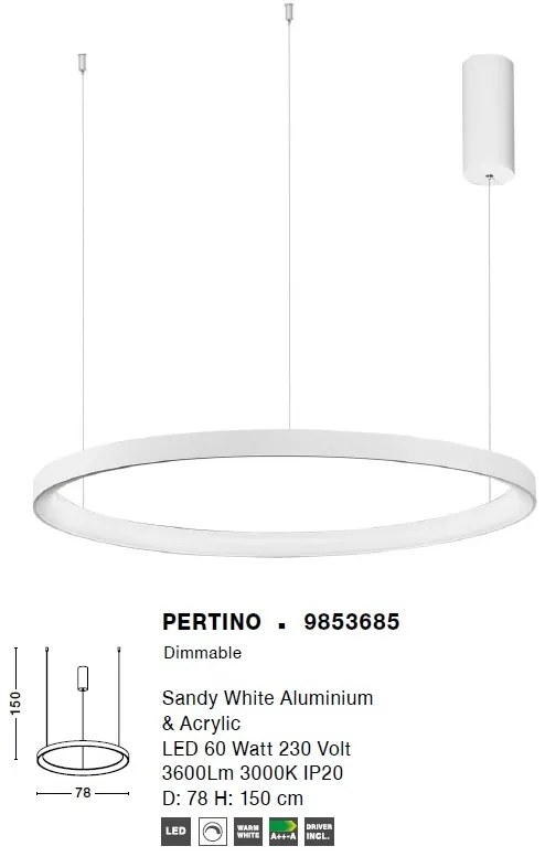 Lustra LED design modern circular PERTINO alba 60W NVL-9853685