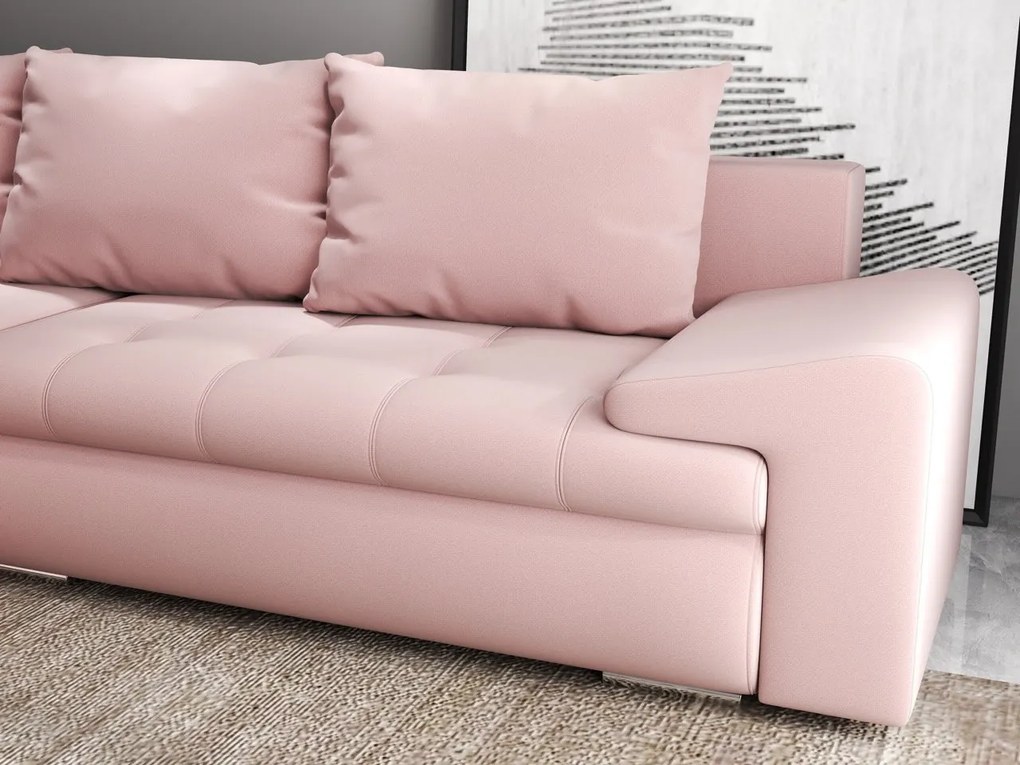 Colțar extensibil dumonde cu ladă de depozitare si sezut confortabil din spuma high-density, Leonardo Royal Roz 260x185 cm