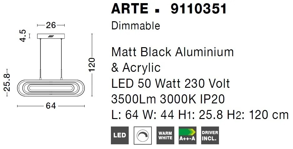 Lustra LED dimabila, design modern ARTE, negru