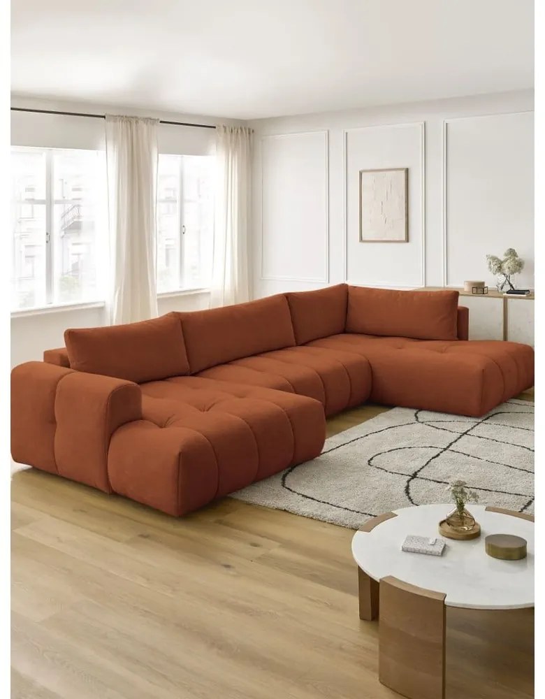 Colțar cărămiziu extensibil/cu spațiu de depozitare (cu colț pe partea dreaptă/în formă de "U") Fuji – Bobochic Paris