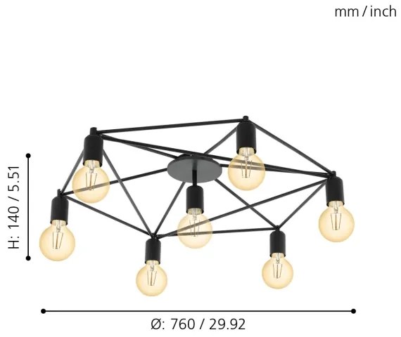 Eglo 97904 - Lustră aplicată STAITI 7xE27/60W/230V negru