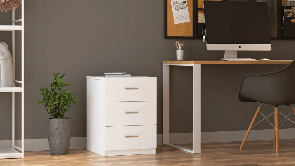 Comoda Birou - Rollbox, 3 sertare Alb, 45 x 62 x 47 cm