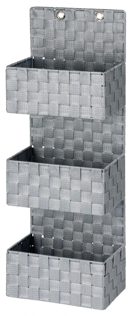 Organizator cu montare pe usa, 3 compartimente, Adria Grey, Wenko, 72 x 25 cm, 100% polipropilena/inox, gri