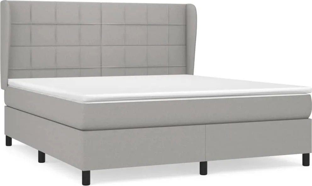 vidaXL Pat continental cu saltea, gri deschis, 160x200 cm, textil