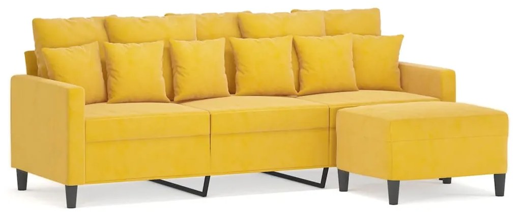 3153477 vidaXL Canapea cu 3 locuri și taburet, galben deschis, 180 cm, catifea