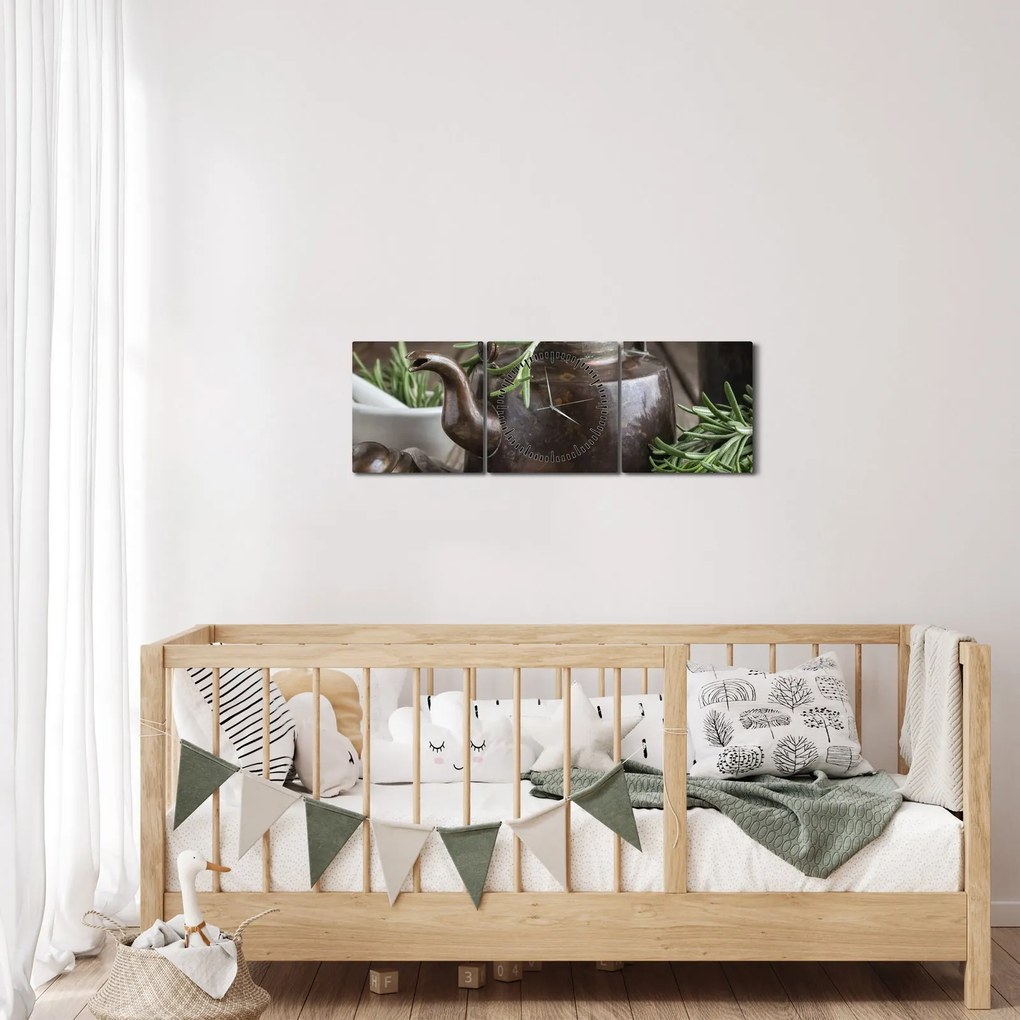 Tablou - Ceainic cu rozmarin (cu ceas) (90x30 cm)