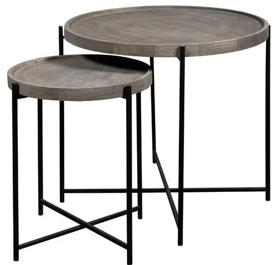 Set 2 masute laterale din metal si lemn de mango, Grey