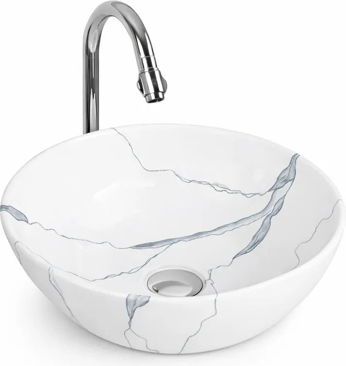 PARMA-M || Lavoar montat pe blat, ceramică, alb, cu model marmură, rotund