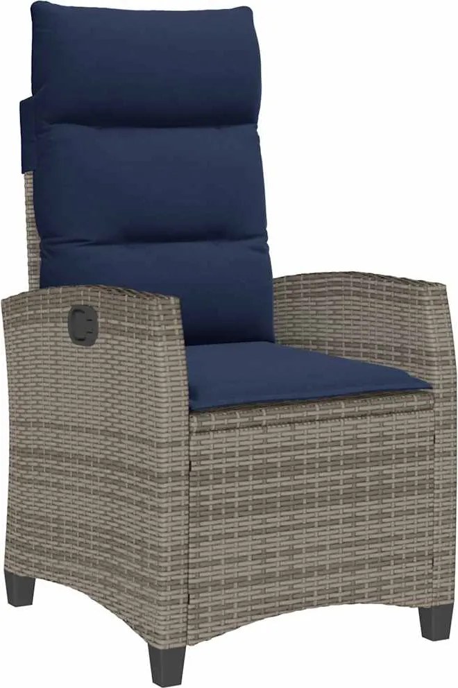 vidaXL Scaun de grădină înclinabil cu măsuță laterală polirattan gri