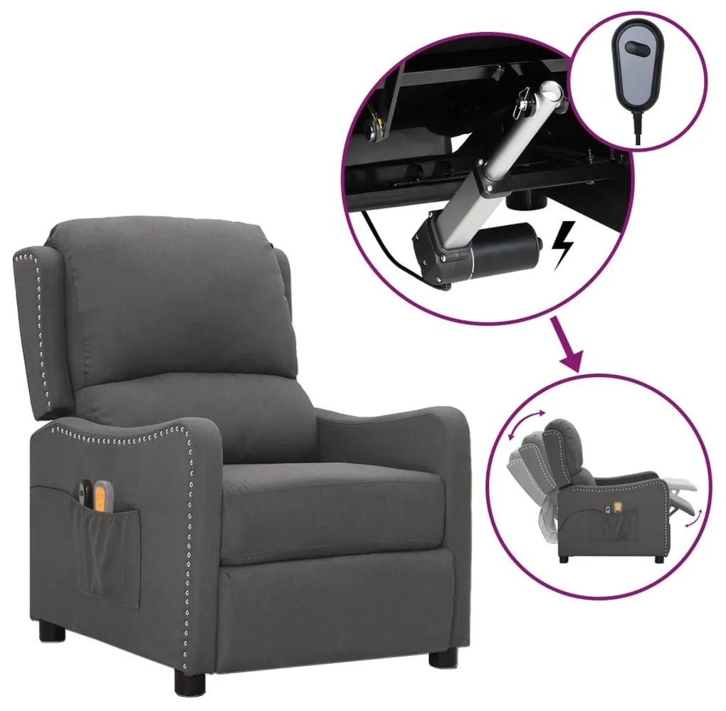 3098758 vidaXL Fotoliu de masaj electric rabatabil, gri închis, textil
