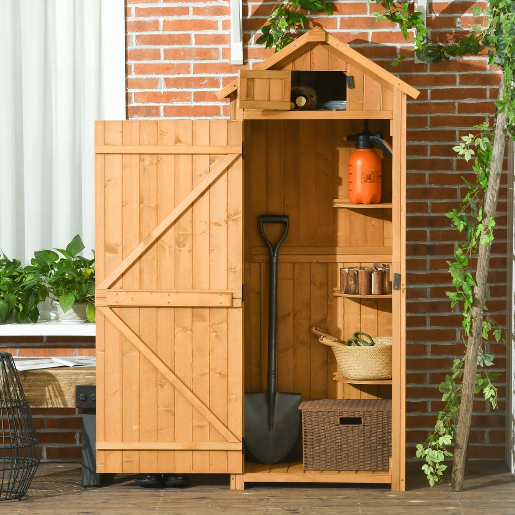 Outsunny Magazie de Gradina din Lemn, Casuta pentru Scule, sopron Impermeabil cu 3 Rafturi Detasabile,Galben | AOSOM RO