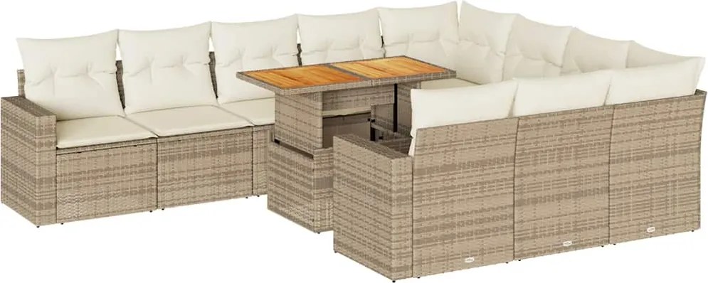 vidaXL Set canapele de grădină cu perne, 11 piese, bej, poliratan