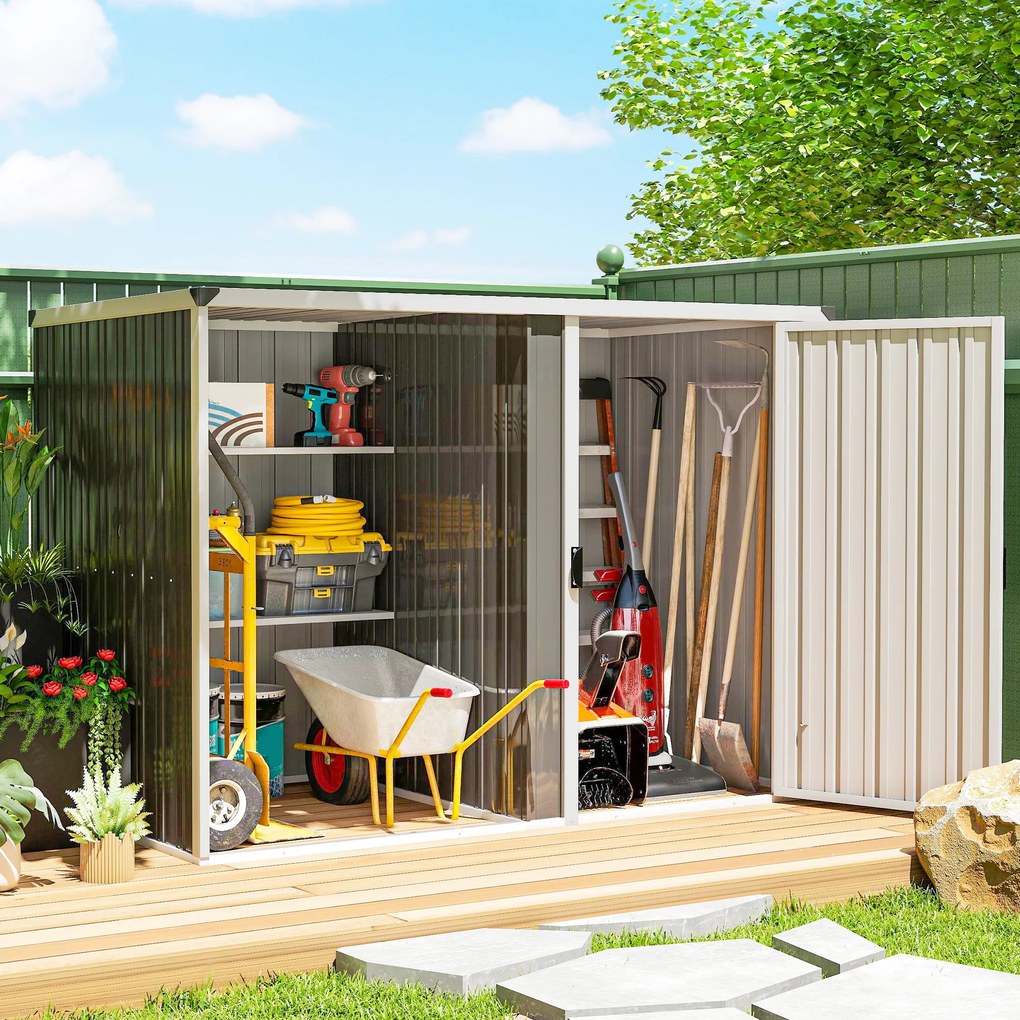 Outsunny Șopron de Grădină din Oțel Galvanizat, Ușă Blocabilă, 231 x 125 x 162 cm, Gri Închis | Aosom Romania