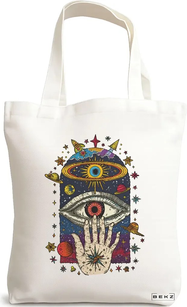 Sacosa de Panza pentru Cumparaturi, Geanta Tote Energy Mood 4, 38x34.5 cm, Alba, BEKZ®