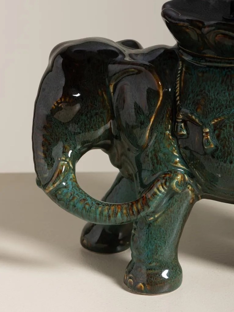 Lampa de masa verde jad din ceramică, cu abajur din bumbac , "Elephant Apparat"