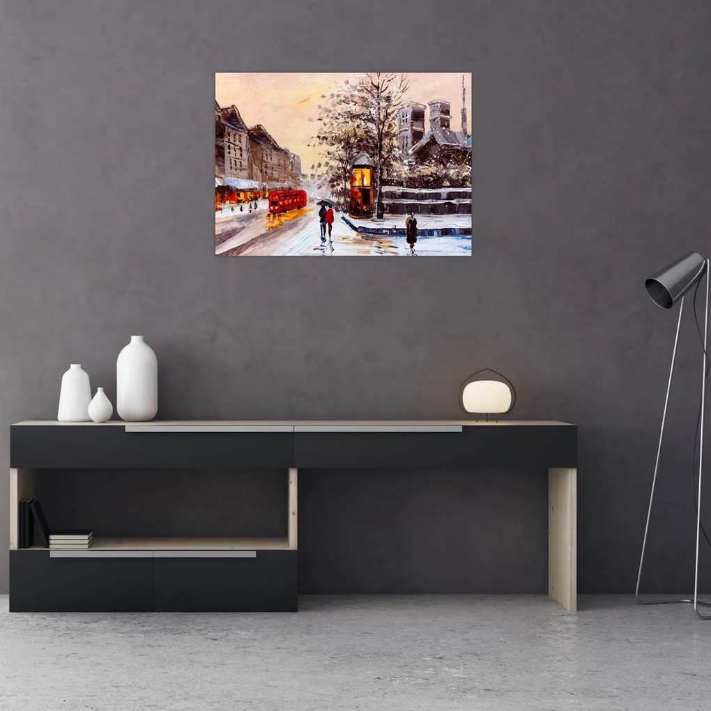Tablou - Pictură oraș iarna (70x50 cm)