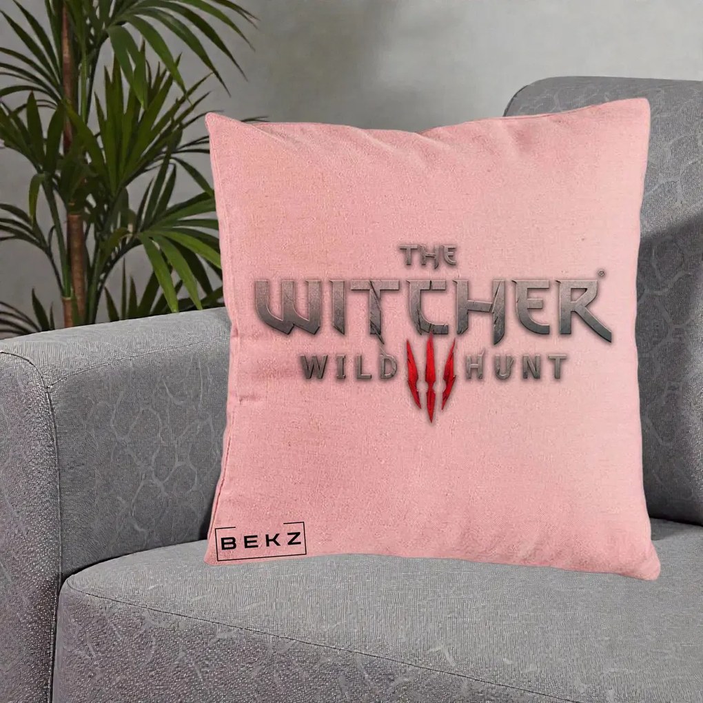 Perna Personalizata The Witcher 3 Wild Hunt, 40x40 cm, Roz, Husa Detasabila, Perna Inclusa, BEKZ®