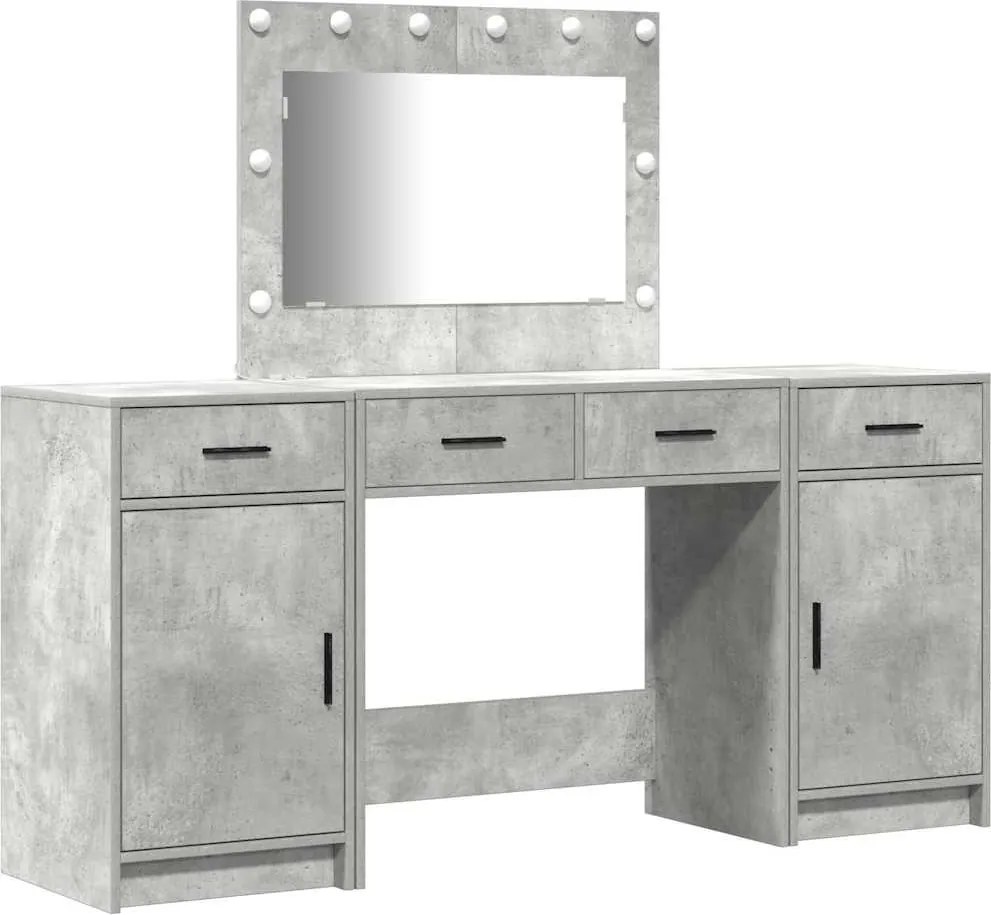 vidaXL Masă de Machiaj cu lumini de oglindă 3 pcs Gri Lemn compozit