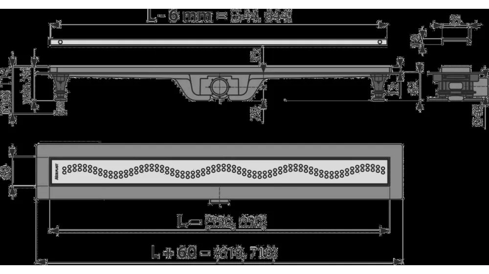 Rigola dus iesire laterala cu capac perforat crom 550 mm Alcadrain APZ8-550M 550 mm