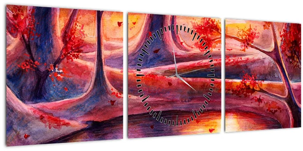 Tablou cu pădurea fermecată (cu ceas) (90x30 cm)