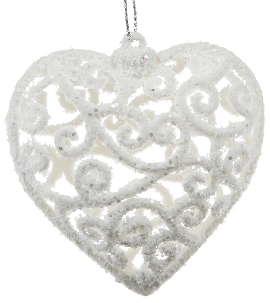 Decorațiune de Crăciun Carlita Inimă albă, 10 x 10x 2 cm, plastic