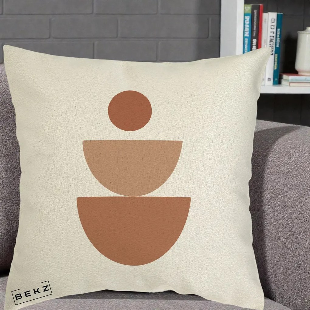 Perna Decorativa Geometric Boho Semicerc Stivuit, 40x40 cm, Ecru, Husa Detasabila, Perna Inclusa, BEKZ®