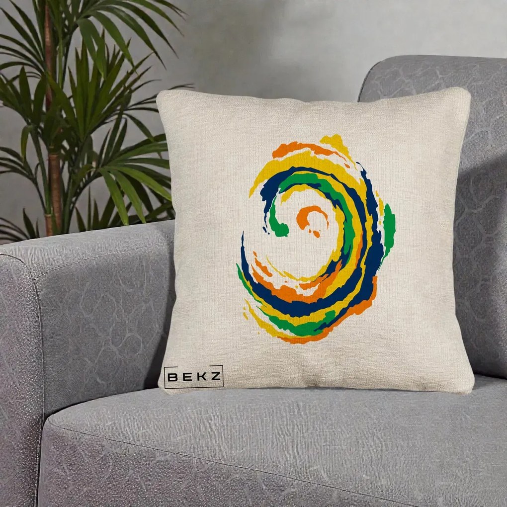 Perna Decorativa Vortex Abstract Colorat, 40x40 cm, Bej Canapea, Husa Detasabila, Perna Inclusa, BEKZ®