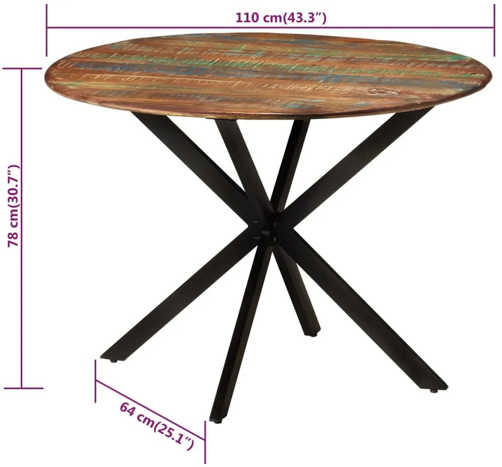 Masa de bucatarie, O110x78 cm, lemn masiv de mango si otel 1, Lemn masiv reciclat