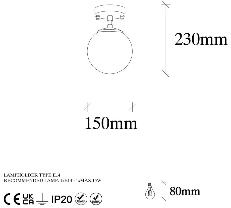 Plafonieră neagră-albă cu abajur din sticlă ø 15 cm Atmaca – Opviq lights