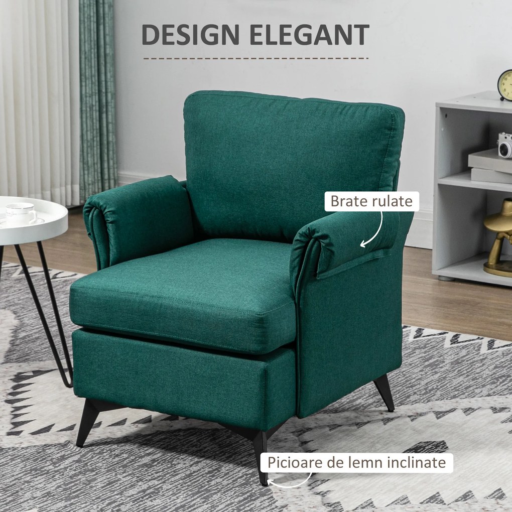 HOMCOM Fotoliu Modern Fotoliu Confortabil pentru Semineu Scaun de Efect din Panza pentru Camera de Zi Dormitor Biroul de Acasa Verde fotoliu pentru oaspeți sufragerie camera de zi dormitor dormitor interior casă | Aosom Romania