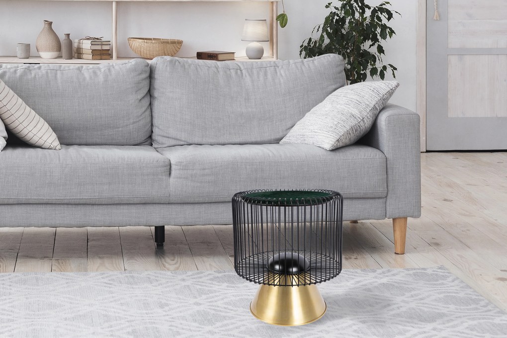 Masuta de cafea rotunda din marmura si fier Malibu 51x51x56,5 cm verde/negru
