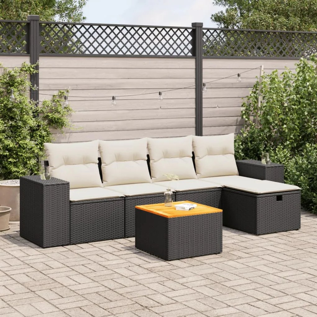 3325864 vidaXL Set mobilier de grădină cu perne, 6 piese, negru, poliratan