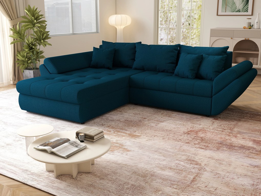 Colțar extensibil dumonde cu ladă de depozitare si sezut confortabil din spuma high-density, Loana Enjoy Petrol  270x185 cm