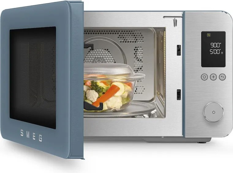 Cuptor cu microunde combinat cu aer cald SMEG Collezione MOC02SBMEU, 900 W, 27 l, 25 de programe, închidere lentă, setări personalizate, albastru