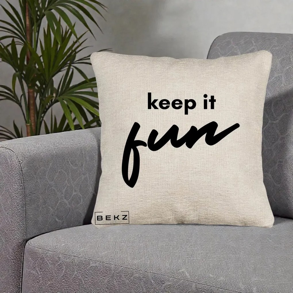 Perna Decorativa Keep It Fun, 40x40 cm, Bej Canapea, Husa Detasabila, Perna Inclusa, BEKZ®