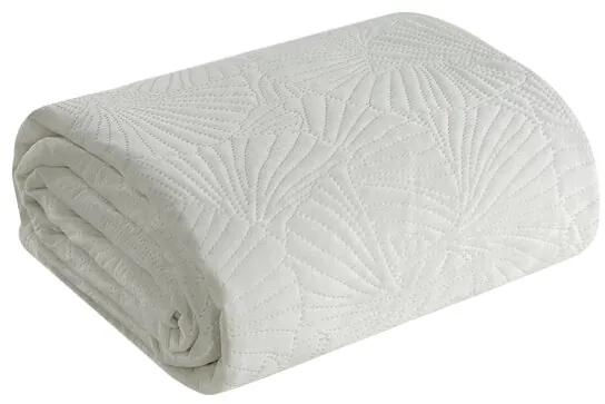 Cuvertură de pat albă din catifea fină cu imprimare de frunze de gingko